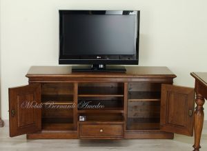 Mobile per Tv in noce massello stile classico da 145 cm con ante e cassetto